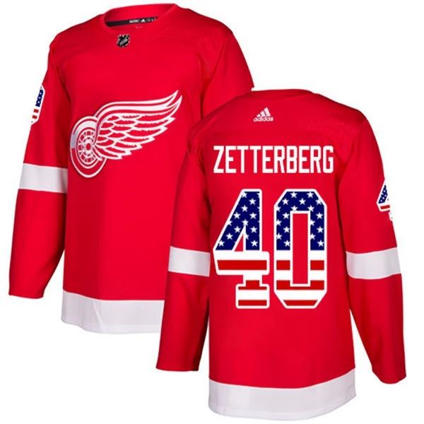 Herren Detroit Red Wings Eishockey Trikot Henrik Zetterberg #40 Rot USA Flag Fashion Authentic